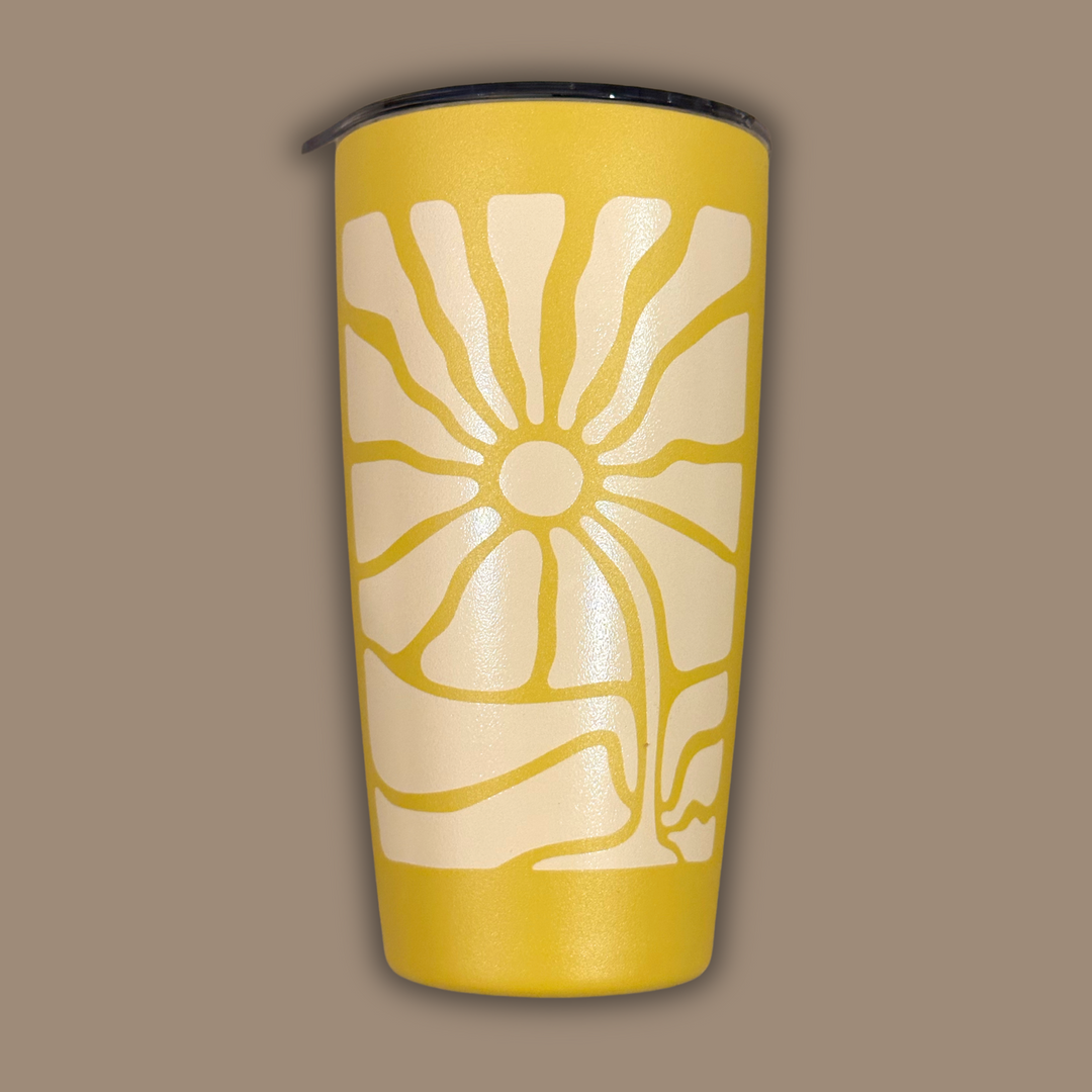 Score a golden hit with our Tumbler! Graceful in shape and bathed in a sultry powder coat finish, it's made for holding in hands and cupholders alike. Your drinks will stay hot and tasty for however long you choose to hold on! Please wash it before its inaugural sip, and remember: the lid is top rack dishwasher safe, but don't freeze, microwave, bleach, or overfill. Careful: wee ones should keep their hands and lips away from its hot contents. *Note, the Press-fit Slide Lid ain't leakproof.