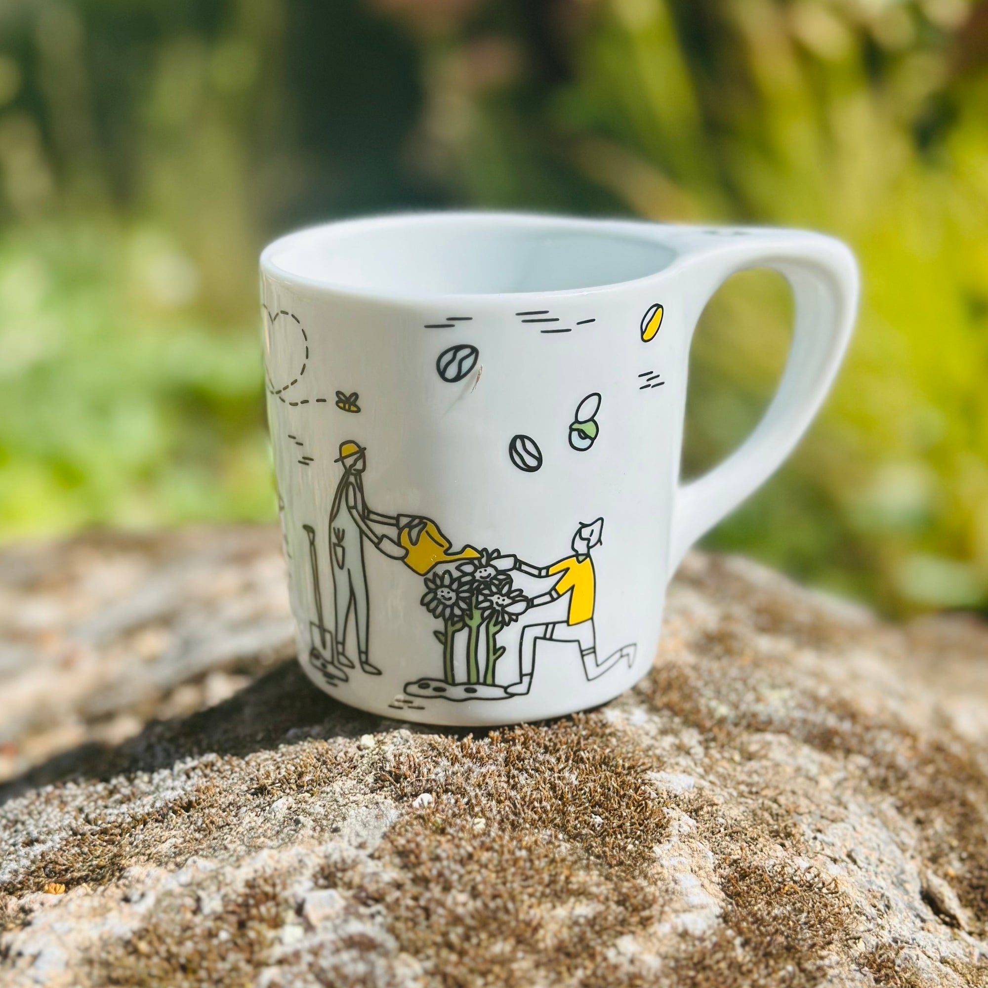 What sets these mugs apart? The handle is practically tailor-made for your hand and the farm community design made for Sunflower Caffe! This handle sits flush with the rim, so you'll be sipping in balance & comfort. Plus, your thumb will find a home. And don't forget about the superb mouthfeel design! 10 oz. of perfection!