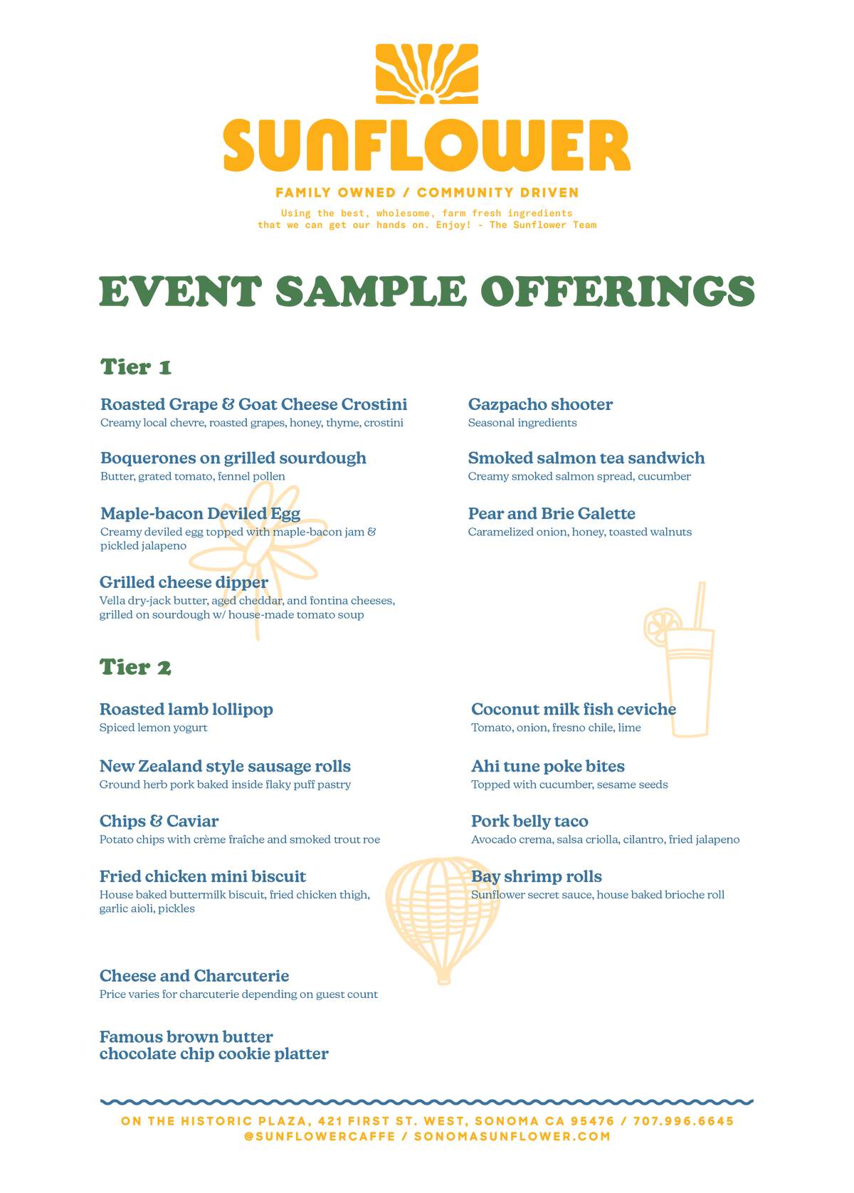 Sunflower event menu