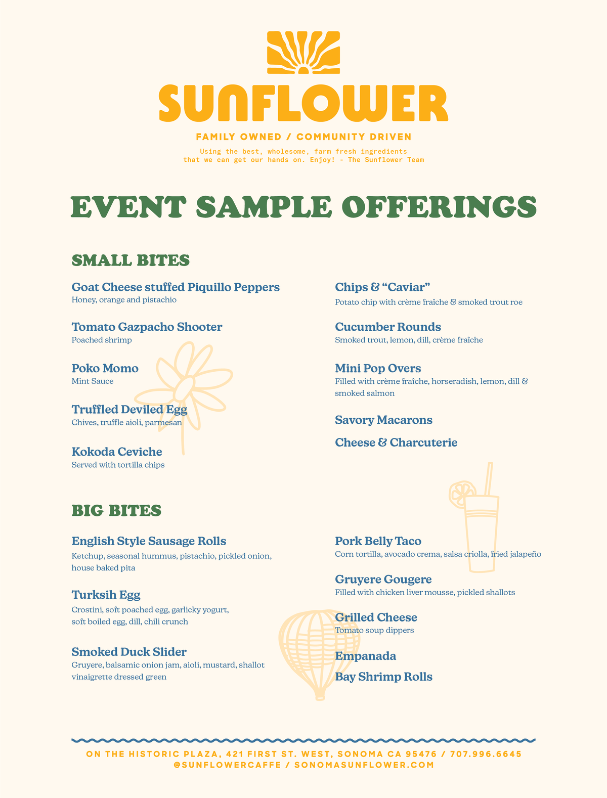 Event Menu – Sunflower Caffe