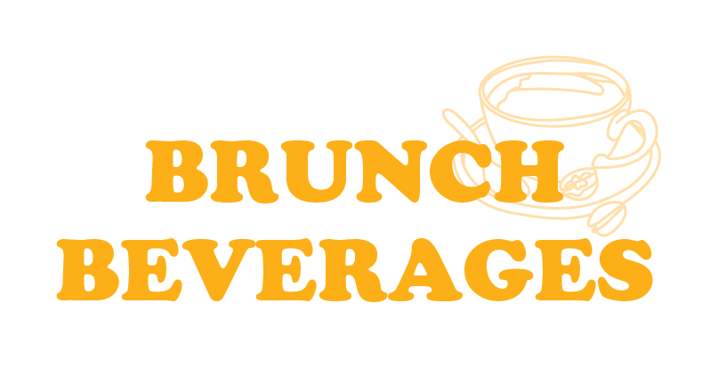 Brunch Beverages text with a coffee cup icon on a white background