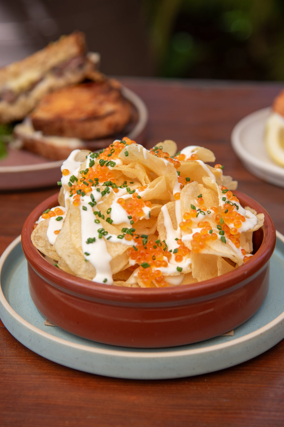 bowl of chips and caviar